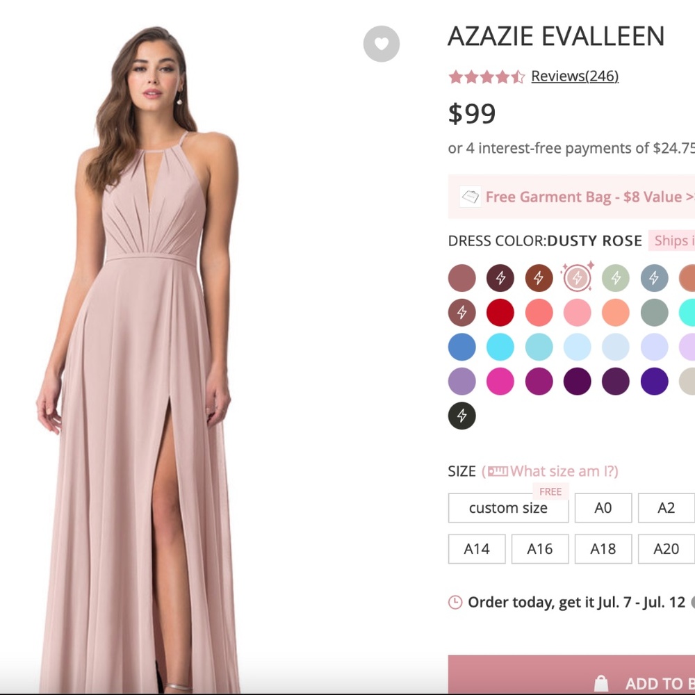 Azazie Evalleen Dusty Rose Size A8